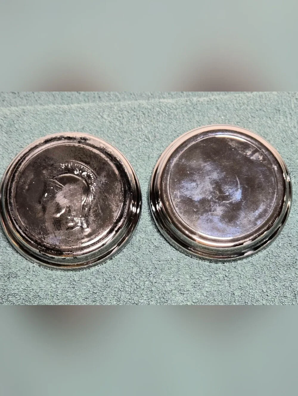 Vintage Roman Warrior Coasters Set of 2 Silver Tone